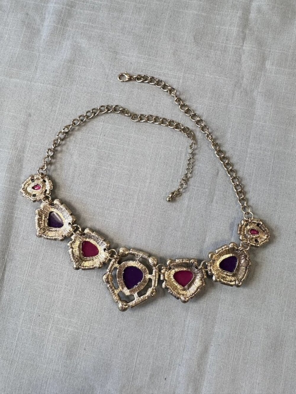 Pink Purple and Rhinestone Statement Necklace - Picture 8 of 13
